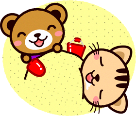 クマとネコのイラスト/砂に埋める