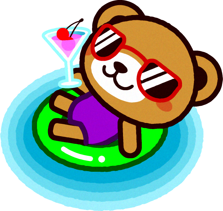 クマのイラスト/浮輪の上でくつろぐ
