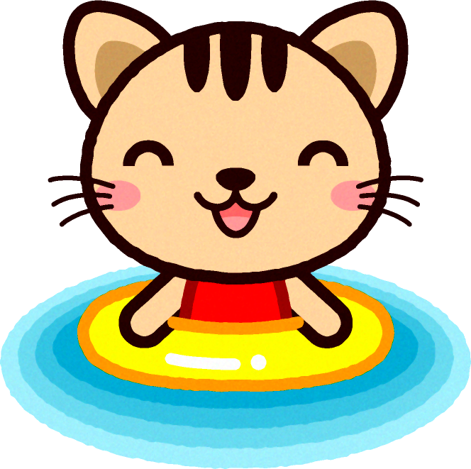 トラネコのイラスト/浮輪で浮かぶ