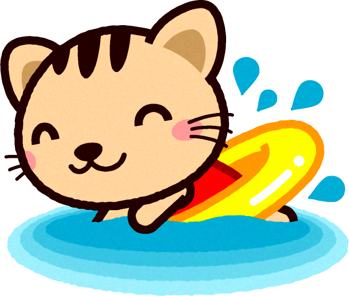 トラネコのイラスト/浮輪を使って泳ぐ