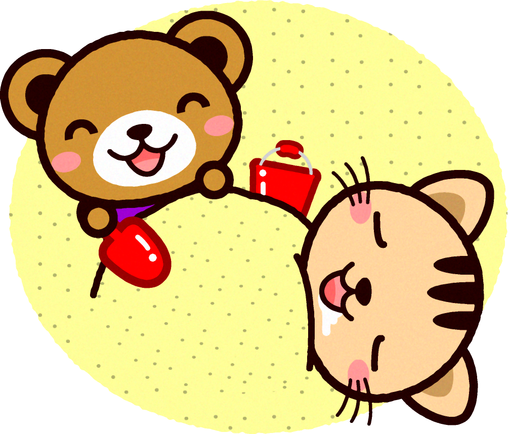 クマとネコのイラスト/砂に埋める