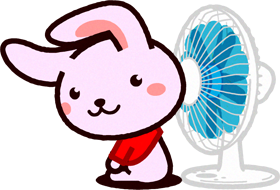 ウサギのイラスト/扇風機にあたる