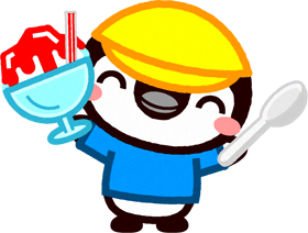 ペンギンのイラスト/かき氷を持つ