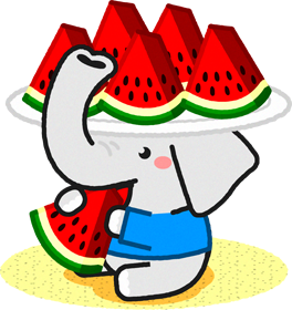 ゾウのイラスト/スイカを食べる