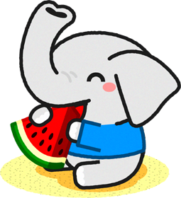 ゾウのイラスト/スイカを食べる2