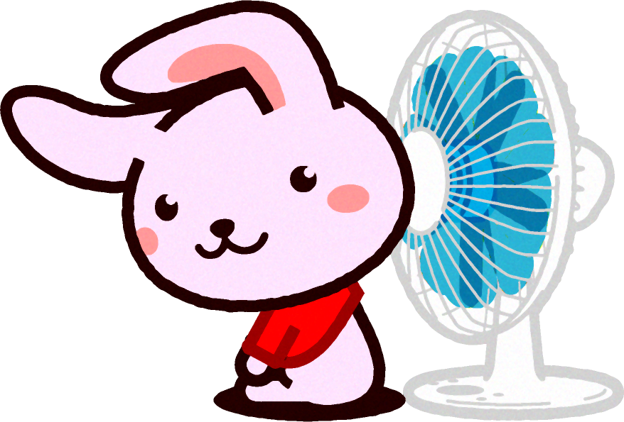 ウサギのイラスト/扇風機にあたる