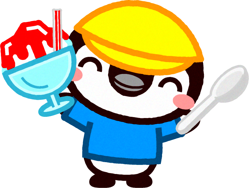 ペンギンのイラスト/かき氷を持つ