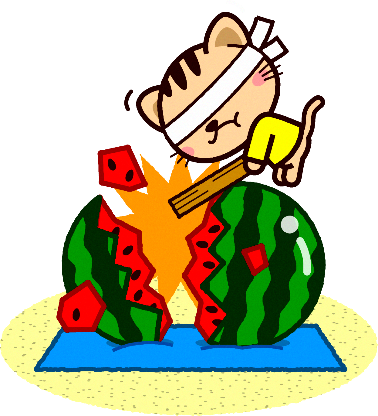 トラネコのイラスト/スイカを割り