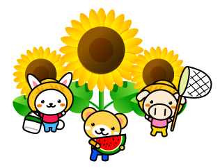 ひまわりと動物達の夏休みイラスト