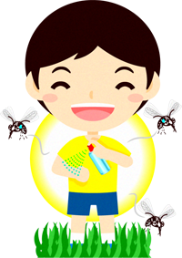 虫よけスプレーを使う男の子イラスト