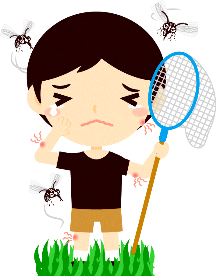 蚊に囲まれた男の子イラスト