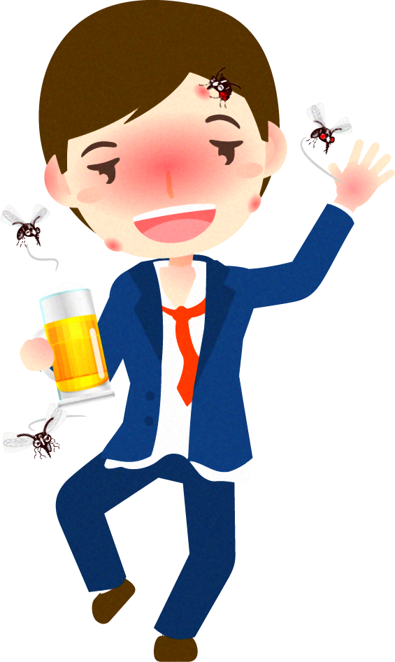 酔ったサラリーマンに群がる蚊のイラスト