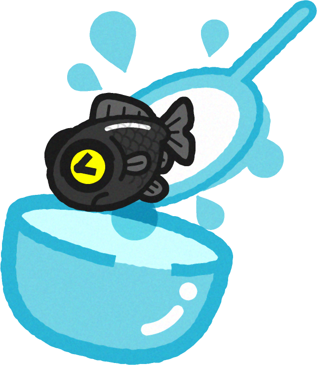 出目金を獲ったイラスト