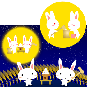 月見と兎イラスト