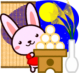 十五夜にお月見をするウサギ