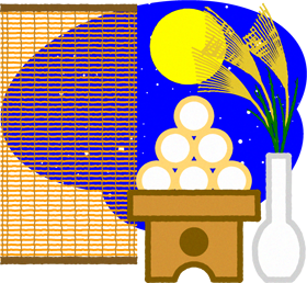 十五夜、月見団子とススキの背景イラスト
