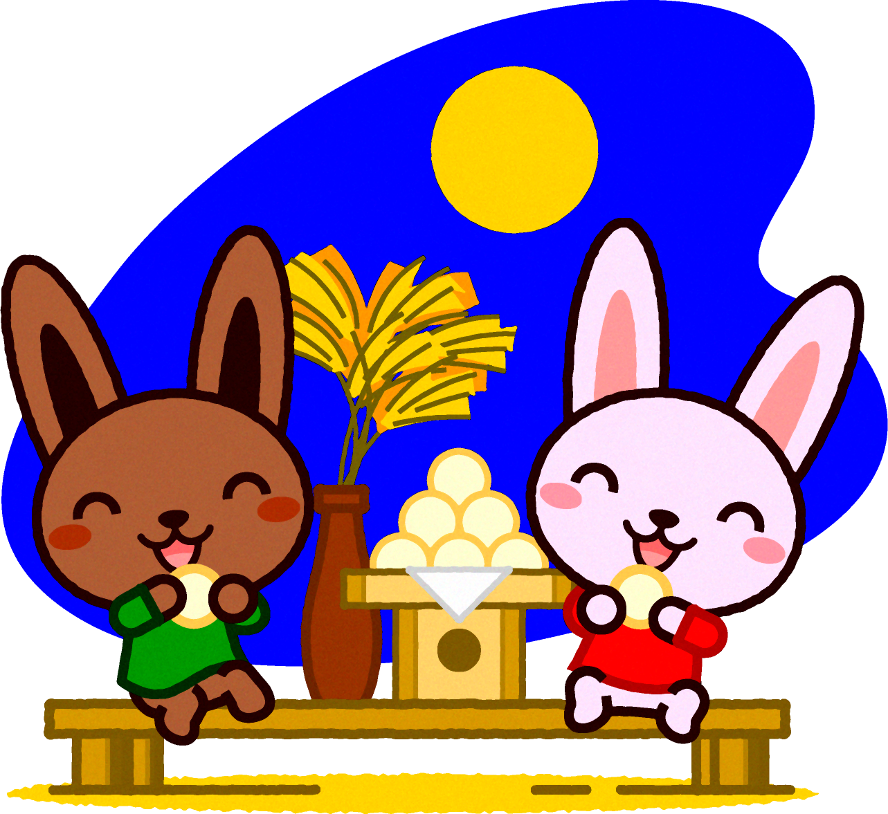 お月見をする兎たちのイラスト