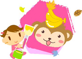 猿を描く女の子イラスト