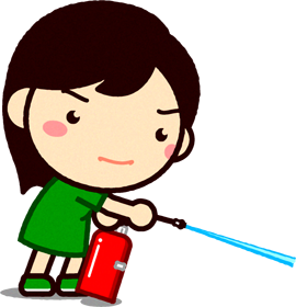 消火器で消火する女の子イラスト