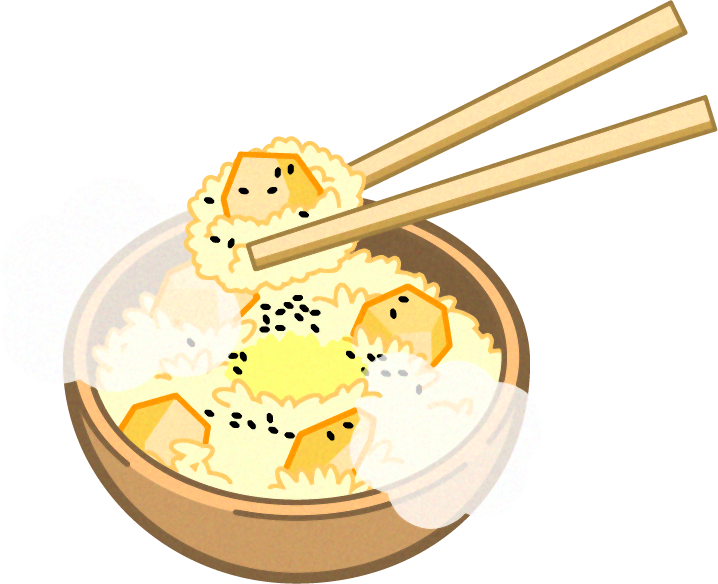 割り箸で栗ご飯を取るイラスト