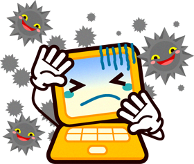 パソコン君イラスト/ウィルスの脅威