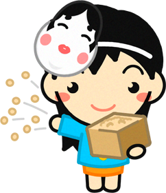 豆まきをする女の子のイラスト