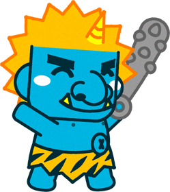 にっこり顔で歩いている青鬼のイラスト