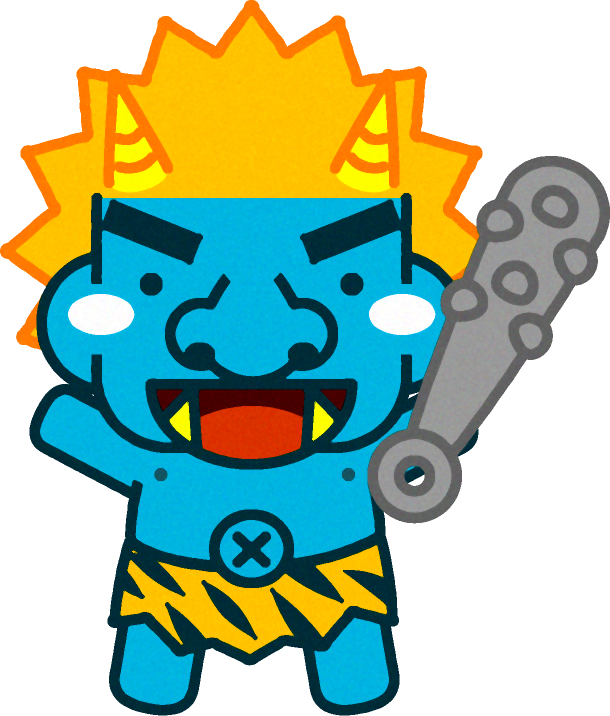 両手を上げた青鬼のイラスト