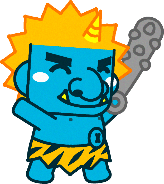 にっこり顔で歩いている青鬼のイラスト