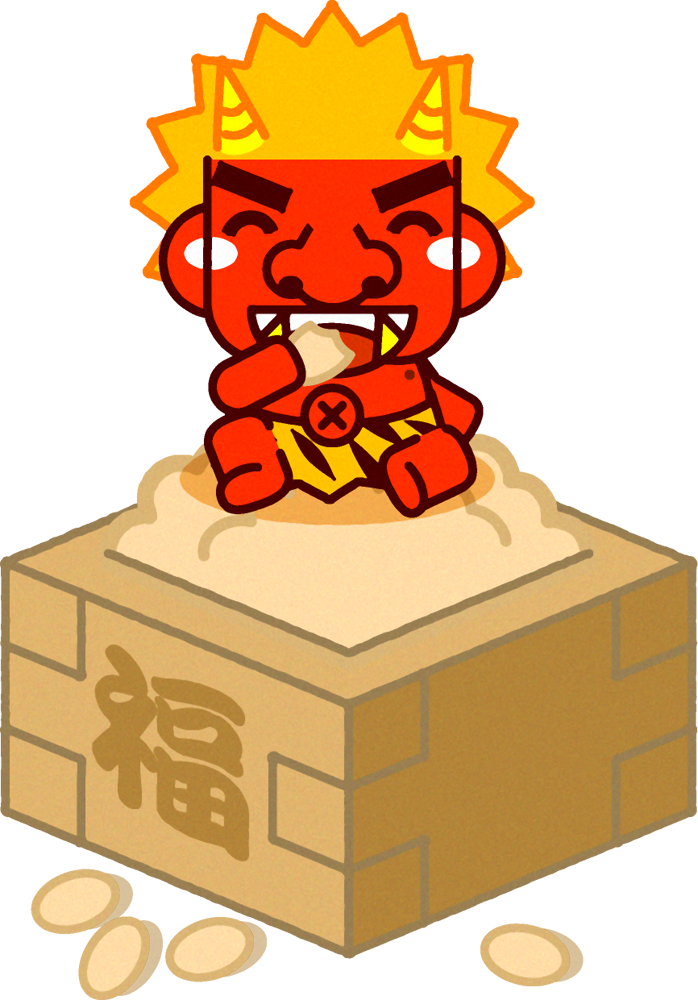 節分豆を食べる赤鬼のイラスト