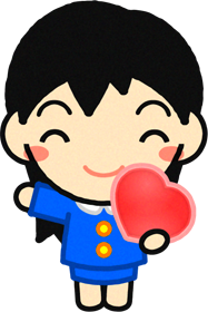 ハートを持って笑いながら手を振る女の子のイラスト