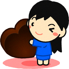 ハート型のチョコレートを持ってウィンクする女の子のイラスト