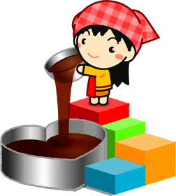 型にチョコレートを流し込む女の子のイラスト