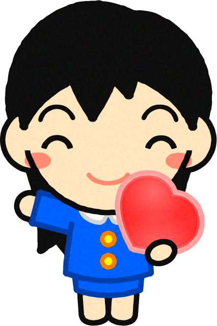 ハートを持って笑いながら手を振る女の子のイラスト