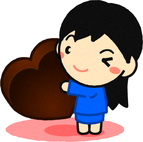 ハート型のチョコレートを持ってウィンクする女の子のイラスト