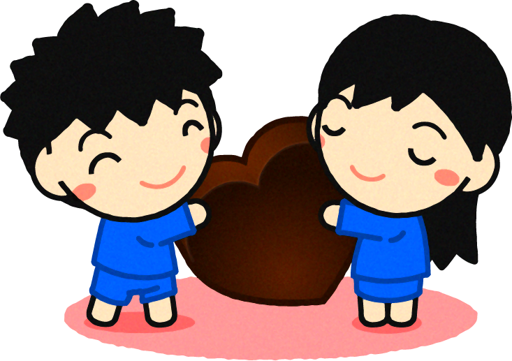 ハート型のチョコレートを渡す幼稚園児イラスト
