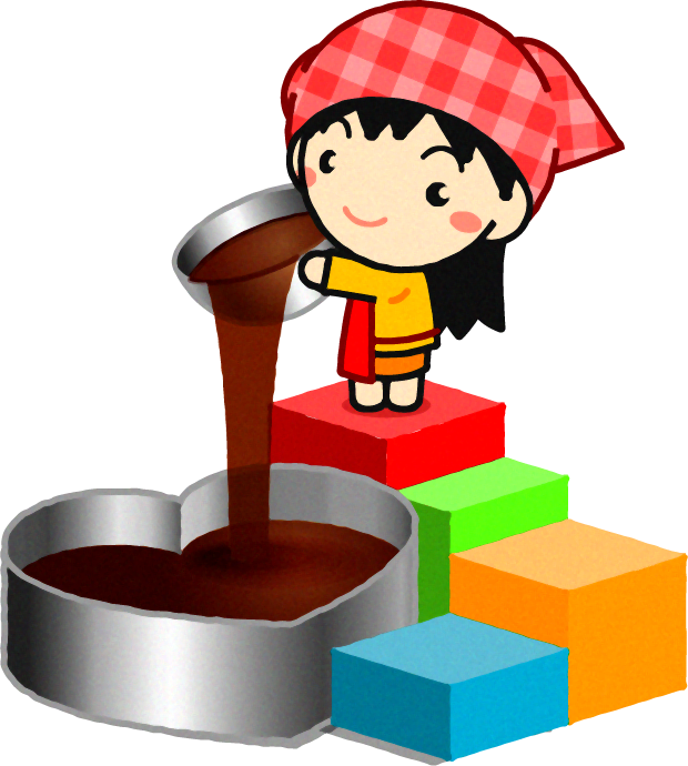 型にチョコレートを流し込む女の子のイラスト