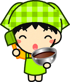 ゴムべらとチョコレートの入ったボウルを持った女の子のイラスト/緑