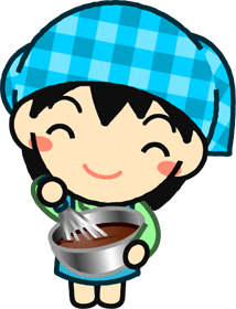 泡だて器でチョコをかき混ぜる女の子のイラスト