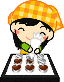 チョコをハートの型に流し込む女の子のイラスト