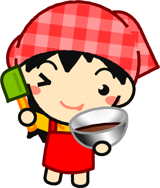 ゴムべらとチョコレートの入ったボウルを持った女の子のイラスト