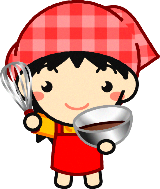 泡だて器とボウルを持った女の子のイラスト