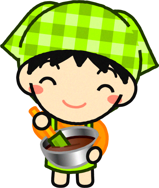 チョコをゴムべらでかき混ぜている女の子のイラスト