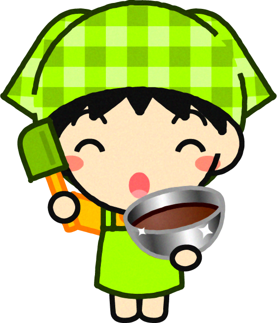 ゴムべらとチョコレートの入ったボウルを持った女の子のイラスト/緑