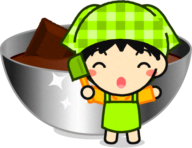 チョコの入ったボウルと女の子のイラスト