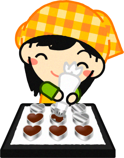 チョコをハートの型に流し込む女の子のイラスト