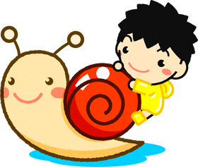 カタツムリに乗った男の子イラスト/朱色
