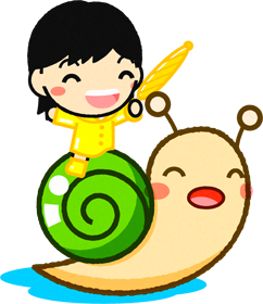 カタツムリに乗った男の子イラスト/黄緑色