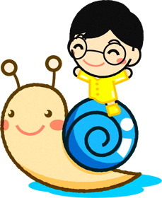 カタツムリに乗った男の子イラスト/水色