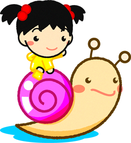カタツムリに乗った女の子イラスト/ピンク色